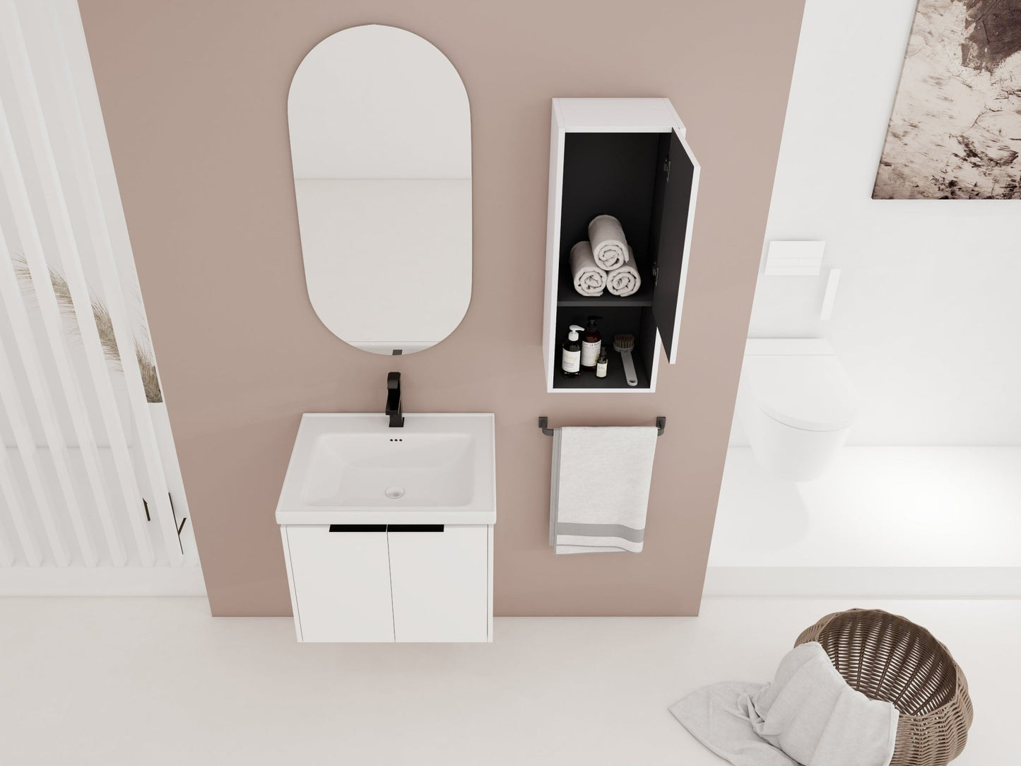 24' Wall - Mounted Bathroom Vanity With Ceramic Sink and Side Cabinet & Soft Close Doors, Combination Cabinet (KD - Package) - 1st Choice Furniture Direct