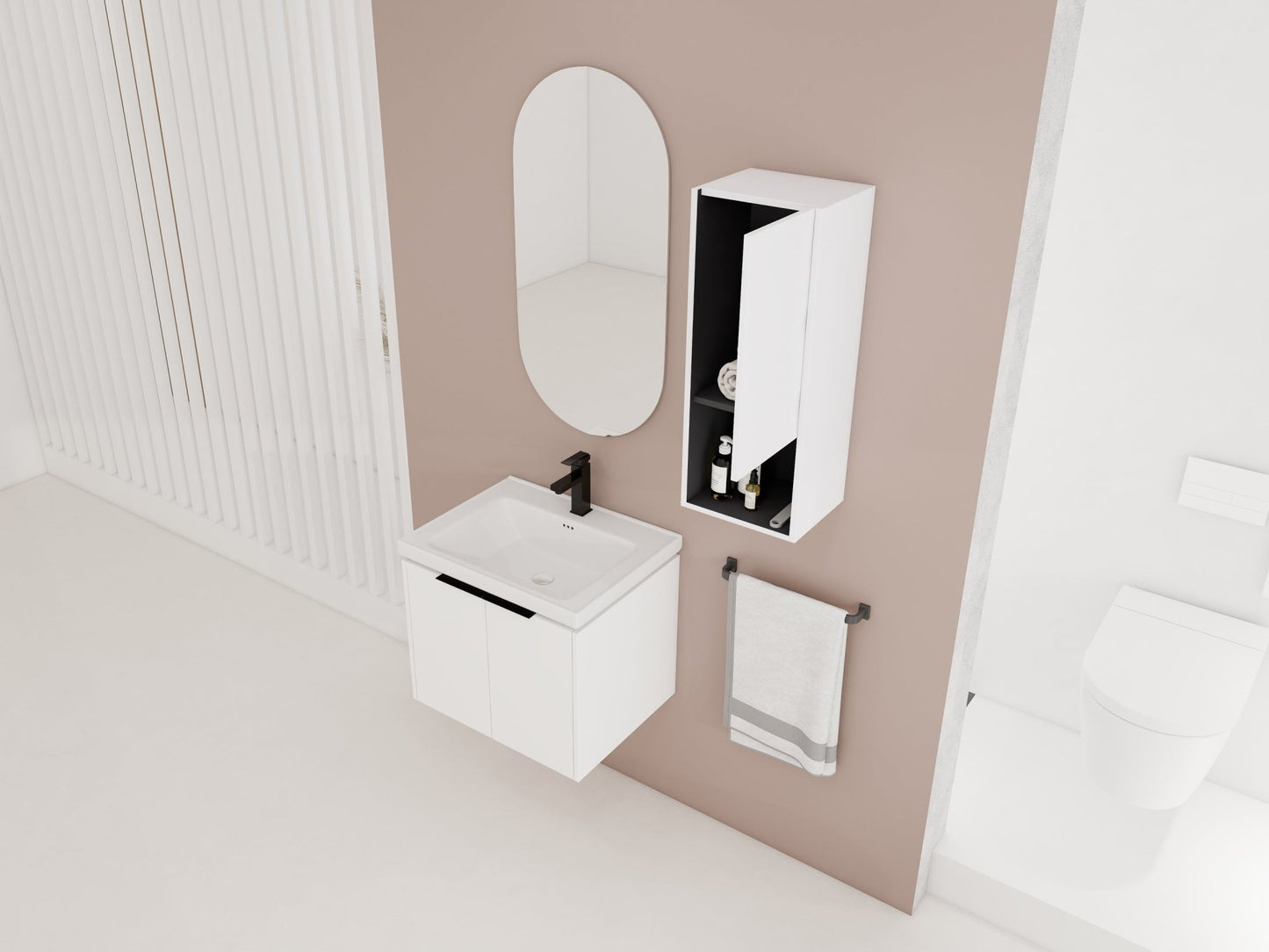 24' Wall - Mounted Bathroom Vanity With Ceramic Sink and Side Cabinet & Soft Close Doors, Combination Cabinet (KD - Package) - 1st Choice Furniture Direct