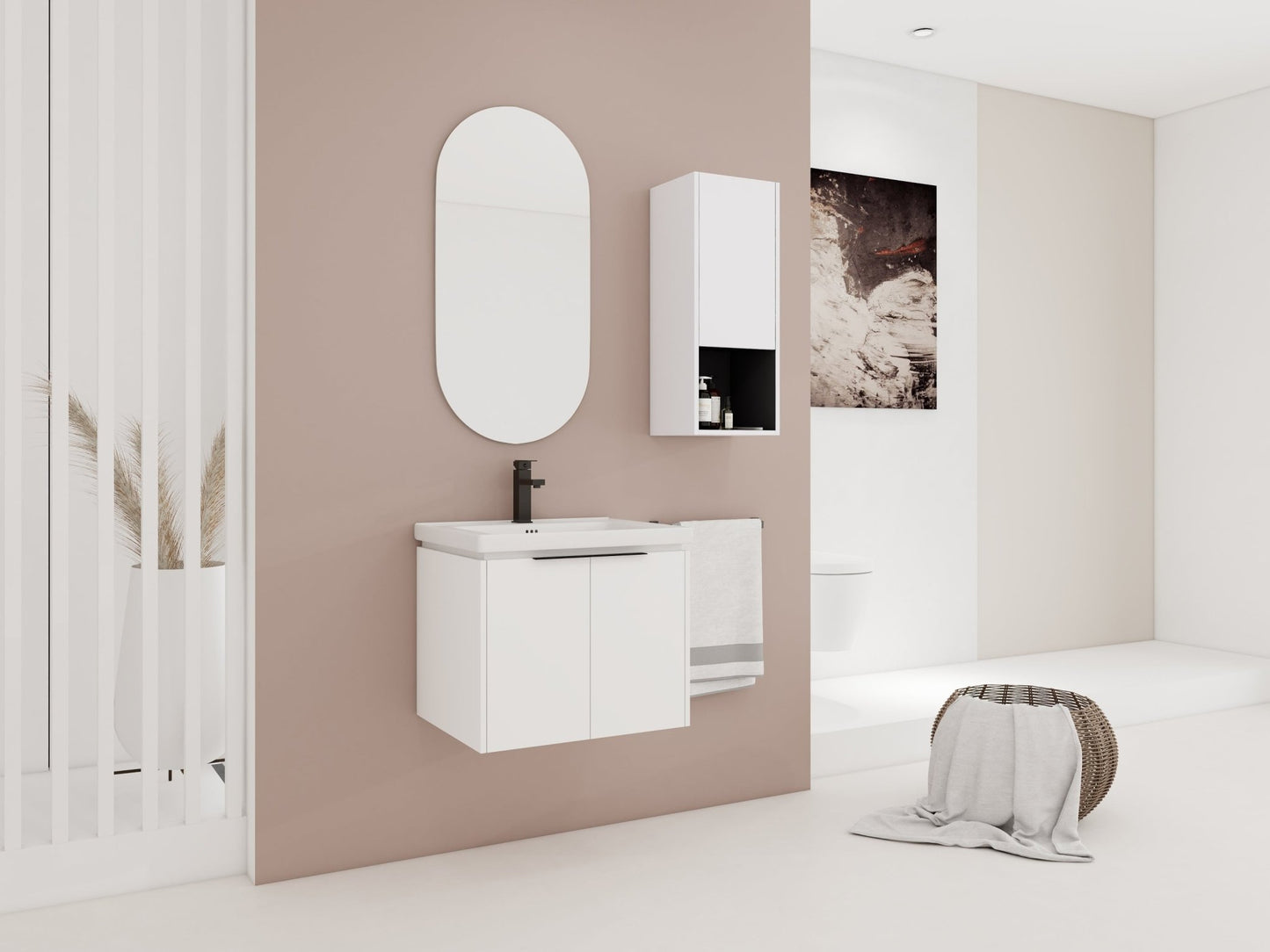 24' Wall - Mounted Bathroom Vanity With Ceramic Sink and Side Cabinet & Soft Close Doors, Combination Cabinet (KD - Package) - 1st Choice Furniture Direct