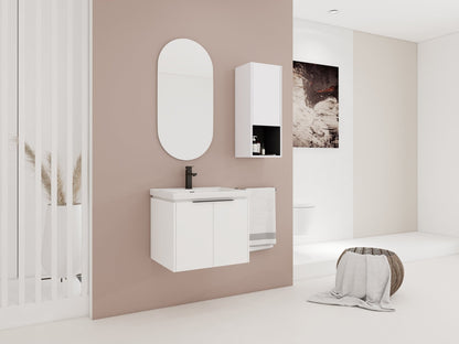 24' Wall - Mounted Bathroom Vanity With Ceramic Sink and Side Cabinet & Soft Close Doors, Combination Cabinet (KD - Package) - 1st Choice Furniture Direct