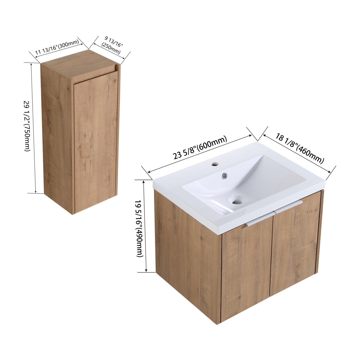 24' Wall - Mounted Bathroom Vanity With Sink and Side Cabinet, Soft Close Doors,00112IMO - 00624IMO Combination Cabinet(KD - Packing) - 1st Choice Furniture Direct