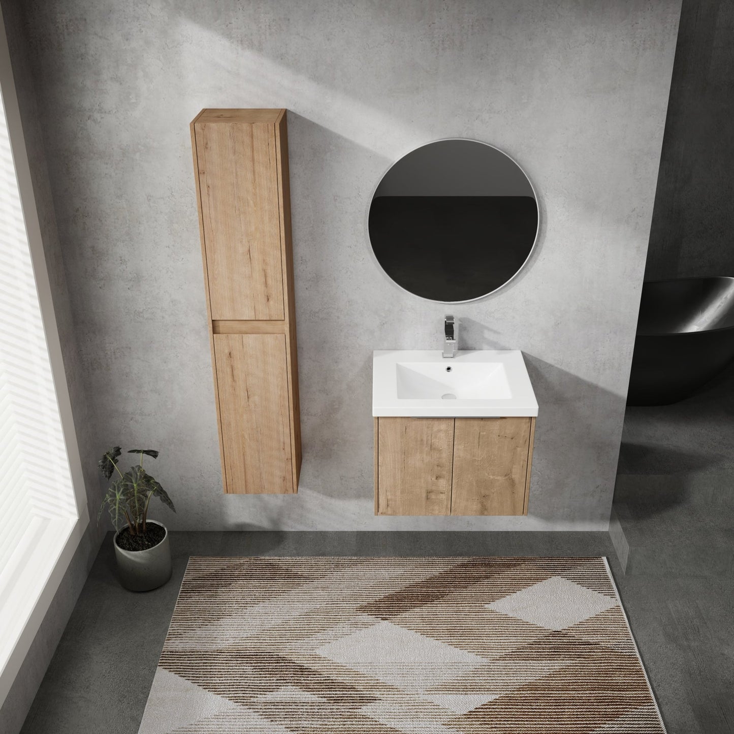 24' Wall - Mounted Bathroom Vanity With Sink and Side Cabinet, Soft Close Doors,00112IMO x 2 - 00624IMO Combination Cabinet(KD - Packing) - 1st Choice Furniture Direct