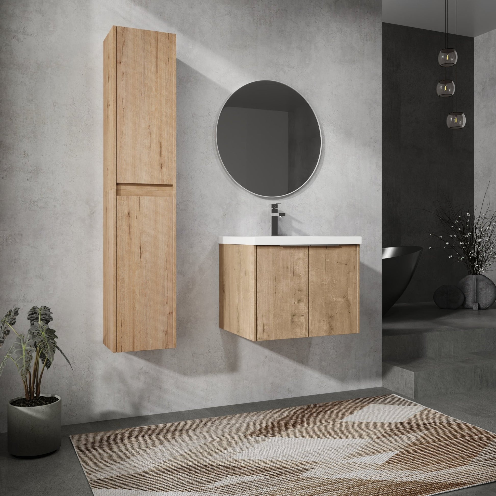 24' Wall - Mounted Bathroom Vanity With Sink and Side Cabinet, Soft Close Doors,00112IMO x 2 - 00624IMO Combination Cabinet(KD - Packing) - 1st Choice Furniture Direct