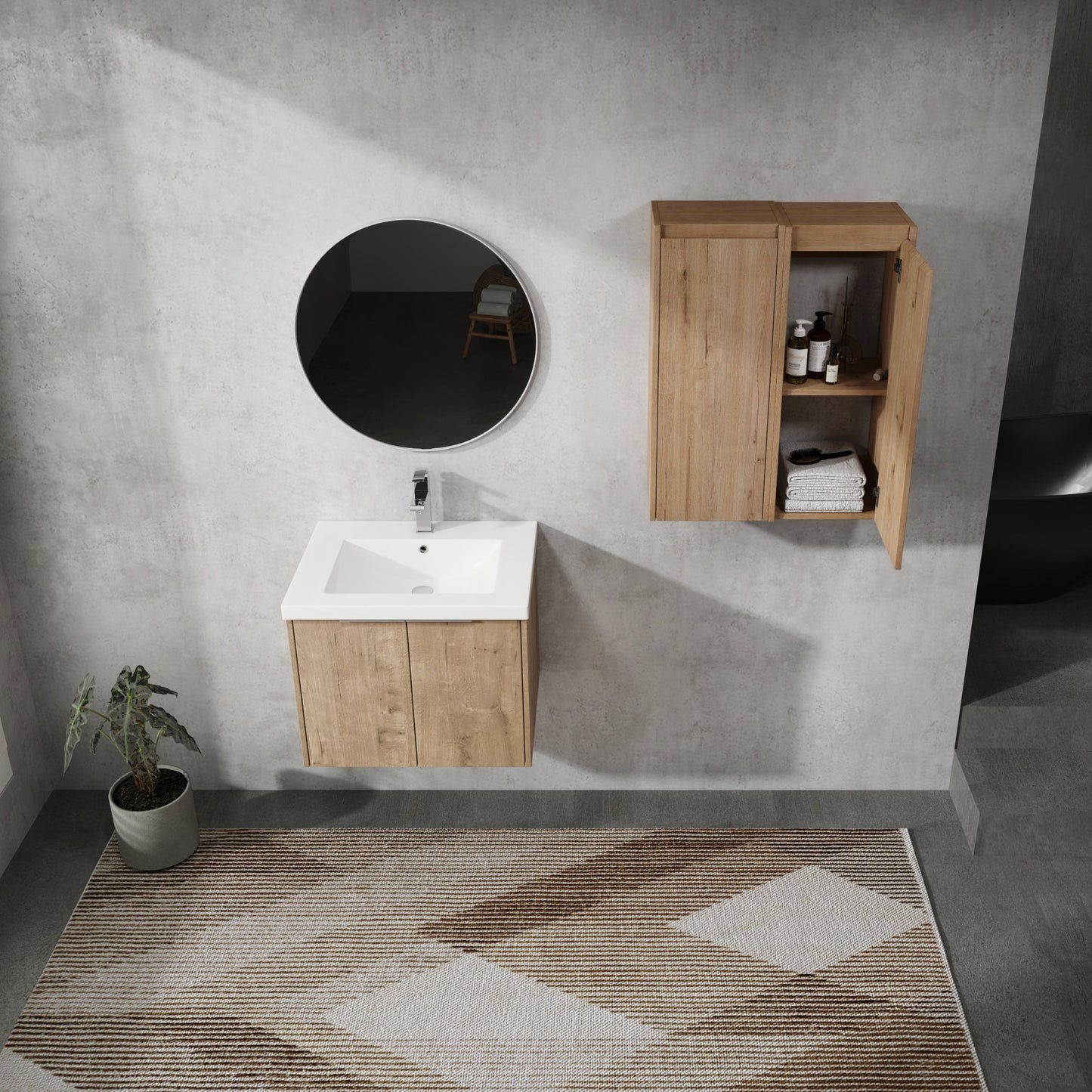 24' Wall - Mounted Bathroom Vanity With Sink and Side Cabinet, Soft Close Doors,00112IMO x 2 - 00624IMO Combination Cabinet(KD - Packing) - 1st Choice Furniture Direct