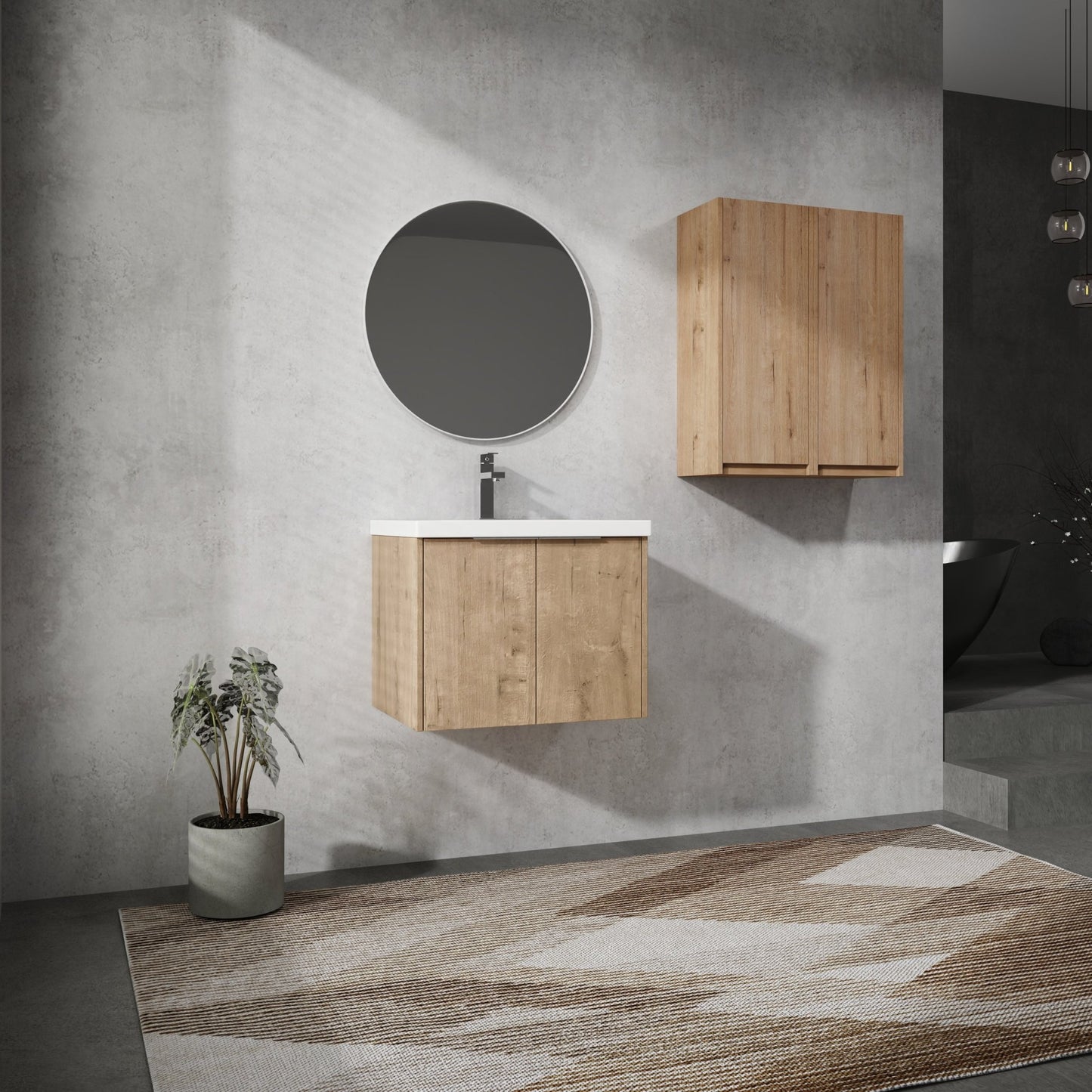 24' Wall - Mounted Bathroom Vanity With Sink and Side Cabinet, Soft Close Doors,00112IMO x 2 - 00624IMO Combination Cabinet(KD - Packing) - 1st Choice Furniture Direct