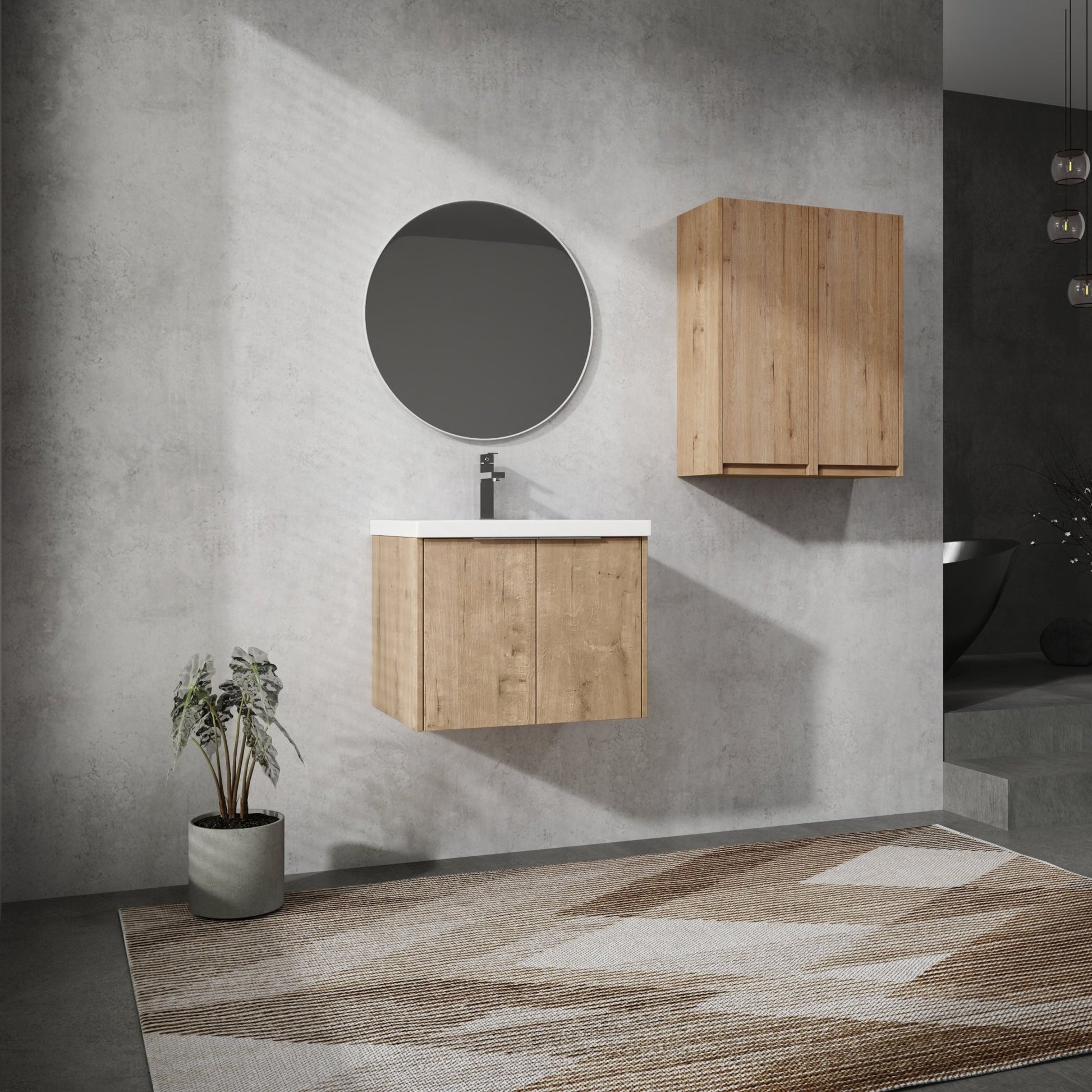24' Wall - Mounted Bathroom Vanity With Sink and Side Cabinet, Soft Close Doors,00112IMO x 2 - 00624IMO Combination Cabinet(KD - Packing) - 1st Choice Furniture Direct