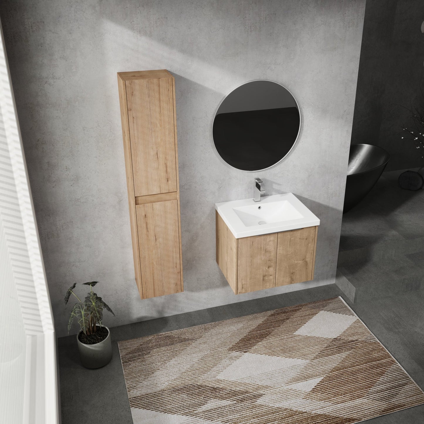 24' Wall - Mounted Bathroom Vanity With Sink and Side Cabinet, Soft Close Doors,00112IMO x 2 - 00624IMO Combination Cabinet(KD - Packing) - 1st Choice Furniture Direct