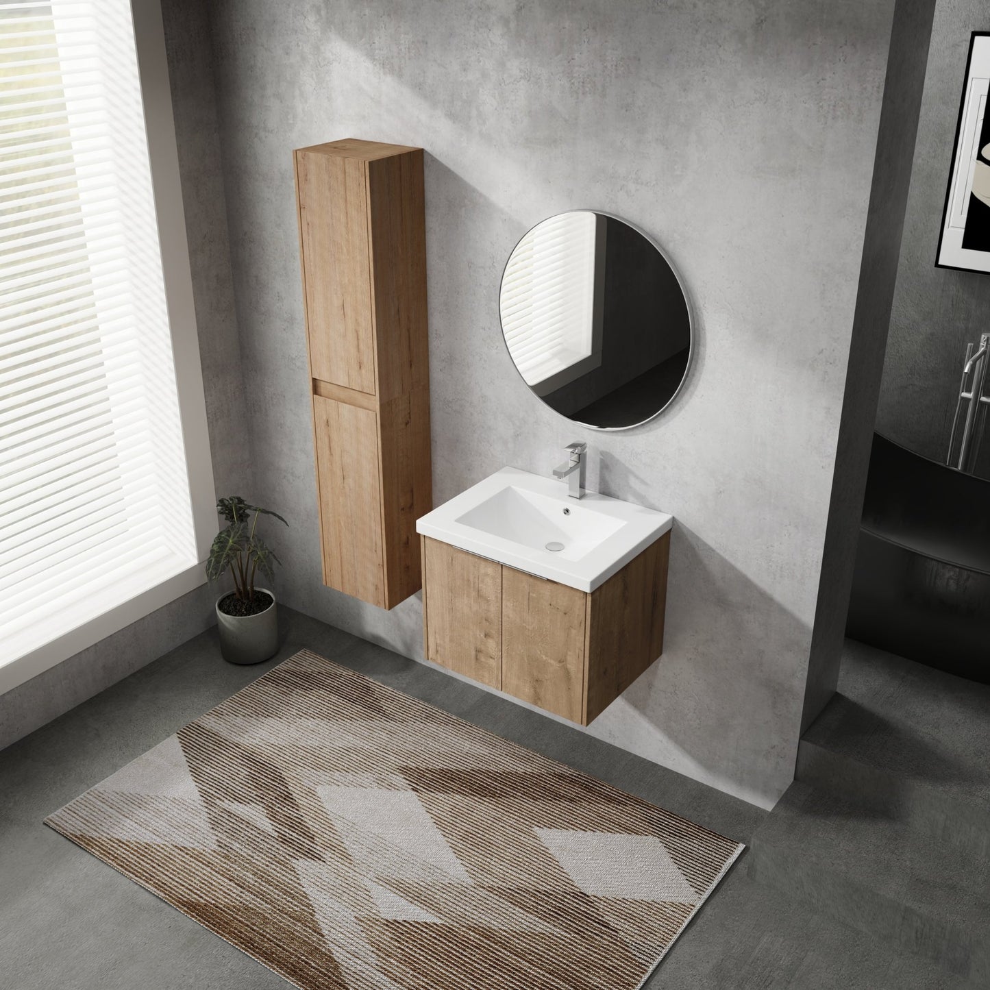 24' Wall - Mounted Bathroom Vanity With Sink and Side Cabinet, Soft Close Doors,00112IMO x 2 - 00624IMO Combination Cabinet(KD - Packing) - 1st Choice Furniture Direct