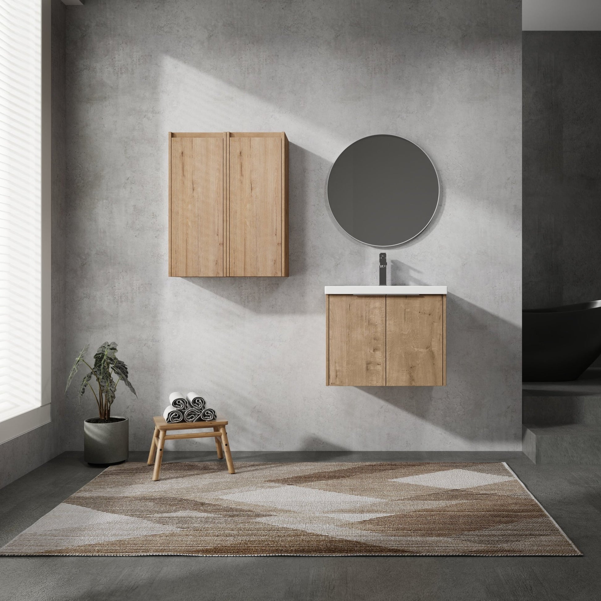 24' Wall - Mounted Bathroom Vanity With Sink and Side Cabinet, Soft Close Doors,00112IMO x 2 - 00624IMO Combination Cabinet(KD - Packing) - 1st Choice Furniture Direct