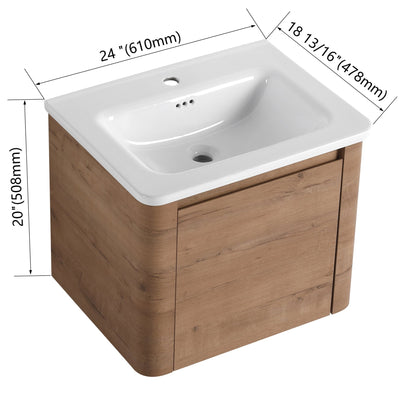 24'' Wall-Mounted Bathroom Vanity with White Ceramic Sink & 1-Soft-Close Door, KD-Packing, Plywood - 1st Choice Furniture Direct