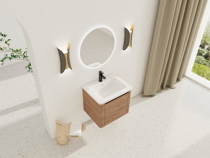 24'' Wall-Mounted Bathroom Vanity with White Ceramic Sink & 1-Soft-Close Door, KD-Packing, Plywood - 1st Choice Furniture Direct