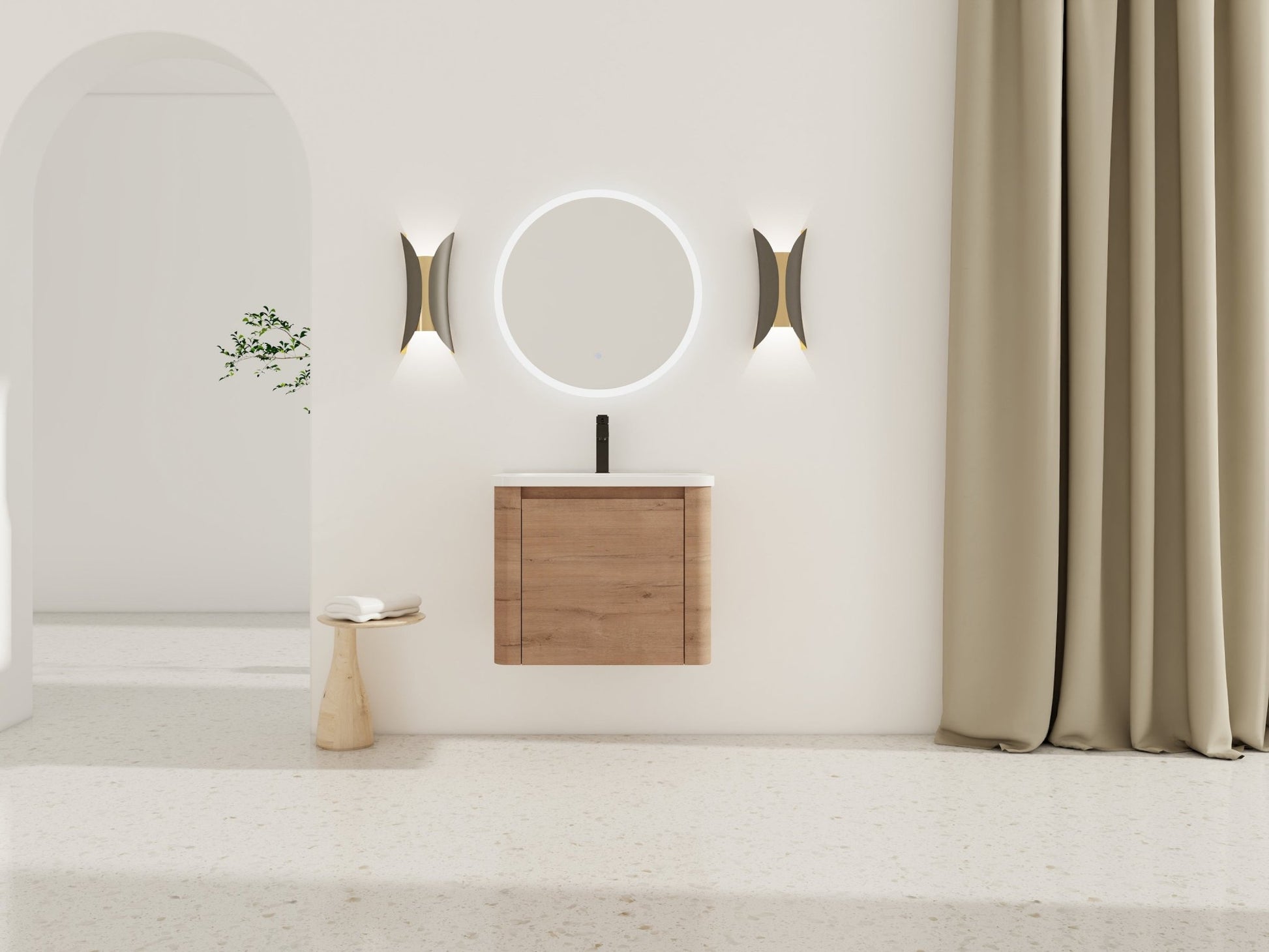 24'' Wall-Mounted Bathroom Vanity with White Ceramic Sink & 1-Soft-Close Door, KD-Packing, Plywood - 1st Choice Furniture Direct