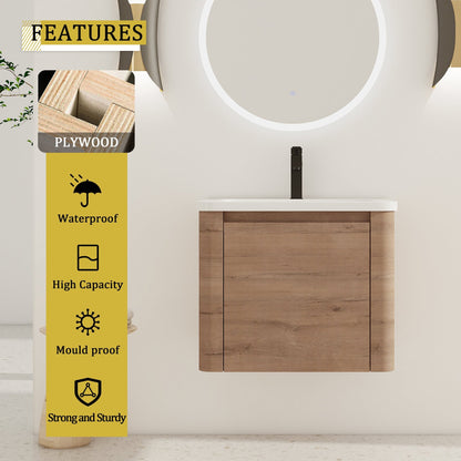 24'' Wall-Mounted Bathroom Vanity with White Ceramic Sink & 1-Soft-Close Door, KD-Packing, Plywood - 1st Choice Furniture Direct