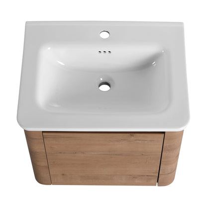 24'' Wall-Mounted Bathroom Vanity with White Ceramic Sink & 1-Soft-Close Door, KD-Packing, Plywood - 1st Choice Furniture Direct
