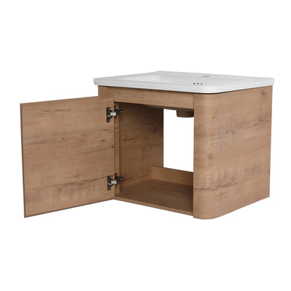 24'' Wall-Mounted Bathroom Vanity with White Ceramic Sink & 1-Soft-Close Door, KD-Packing, Plywood - 1st Choice Furniture Direct