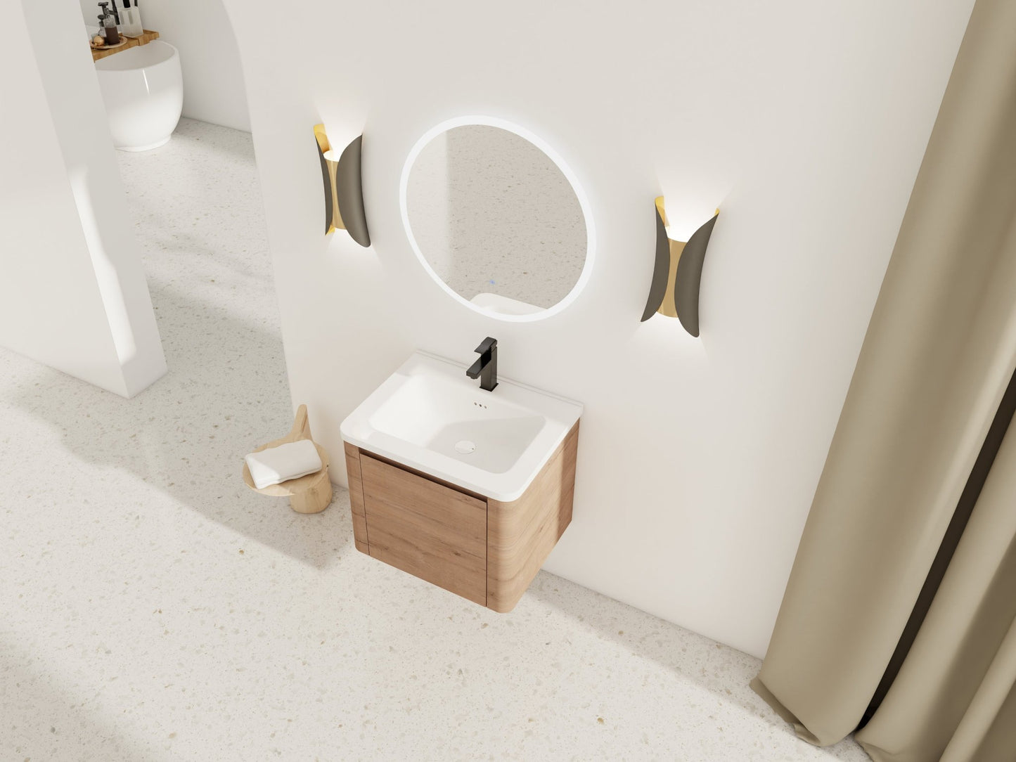 24'' Wall-Mounted Bathroom Vanity with White Ceramic Sink & 1-Soft-Close Door, KD-Packing, Plywood - 1st Choice Furniture Direct