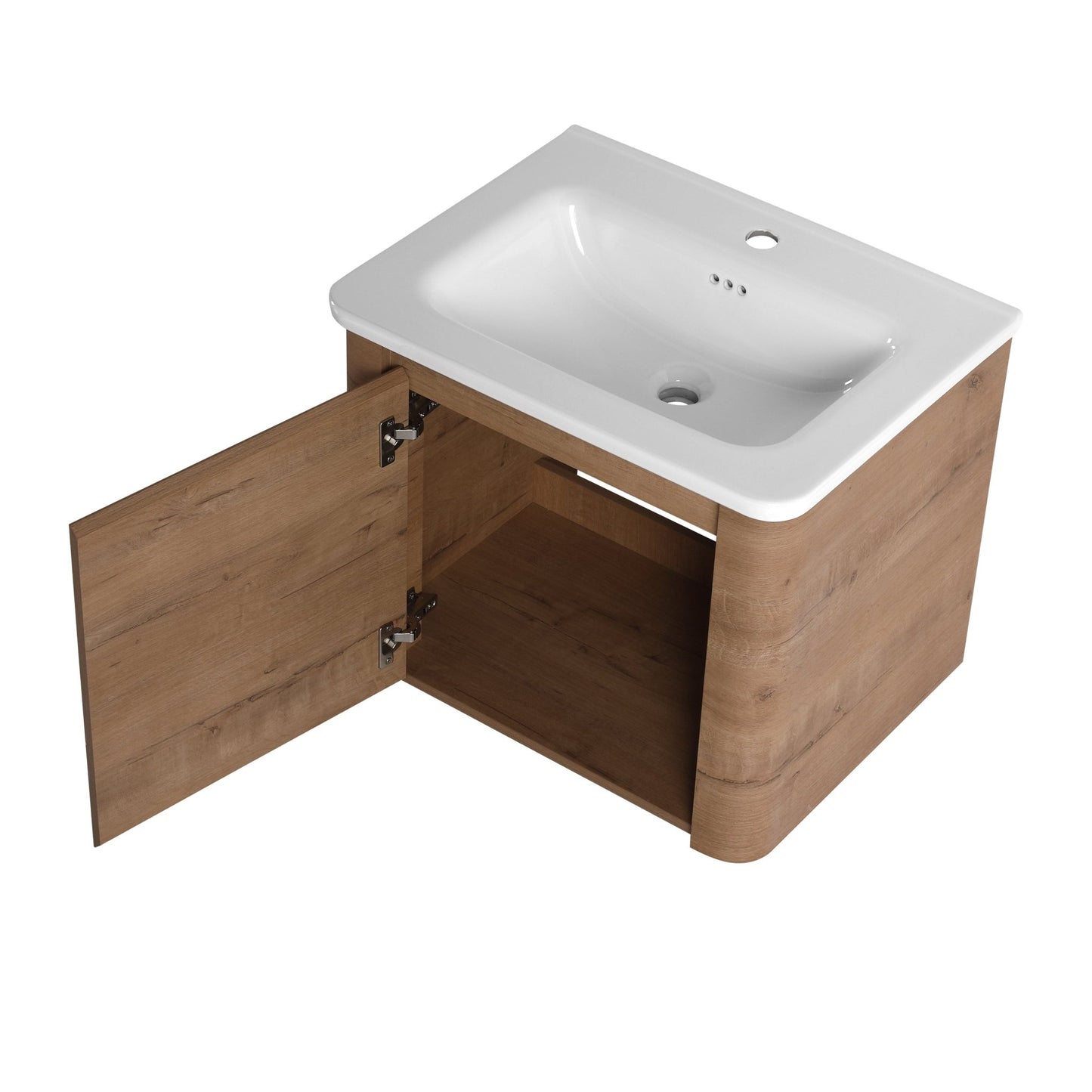 24'' Wall-Mounted Bathroom Vanity with White Ceramic Sink & 1-Soft-Close Door, KD-Packing, Plywood - 1st Choice Furniture Direct