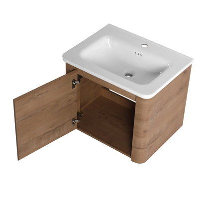 24'' Wall-Mounted Bathroom Vanity with White Ceramic Sink & 1-Soft-Close Door, KD-Packing, Plywood - 1st Choice Furniture Direct