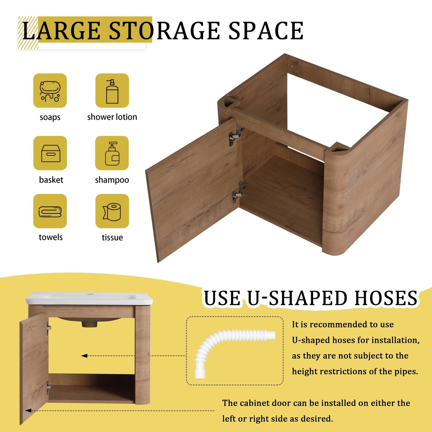 24'' Wall-Mounted Bathroom Vanity with White Ceramic Sink & 1-Soft-Close Door, KD-Packing, Plywood - 1st Choice Furniture Direct