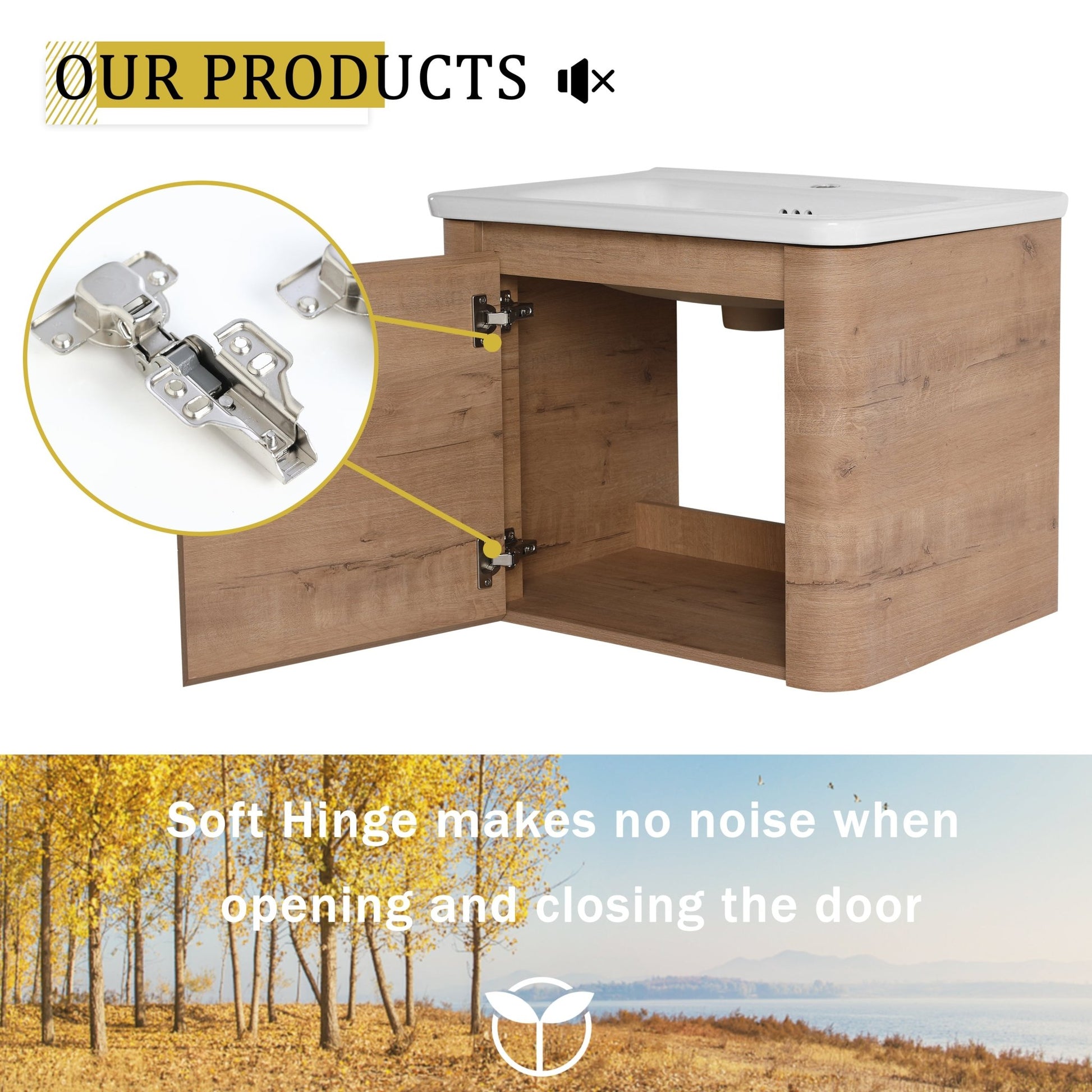 24'' Wall-Mounted Bathroom Vanity with White Ceramic Sink & 1-Soft-Close Door, KD-Packing, Plywood - 1st Choice Furniture Direct