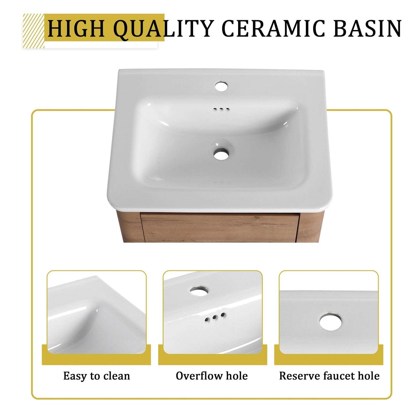 24'' Wall-Mounted Bathroom Vanity with White Ceramic Sink & 1-Soft-Close Door, KD-Packing, Plywood - 1st Choice Furniture Direct