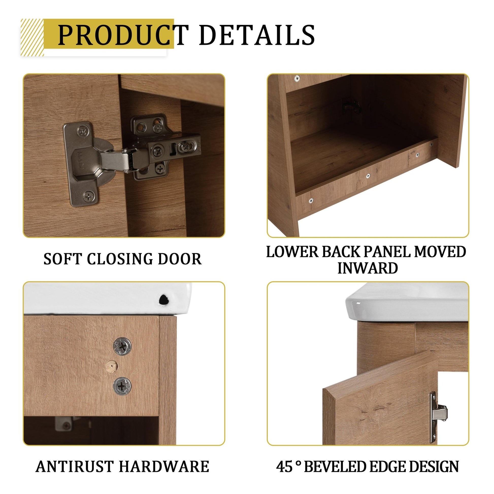 24'' Wall-Mounted Bathroom Vanity with White Ceramic Sink & 1-Soft-Close Door, KD-Packing, Plywood - 1st Choice Furniture Direct