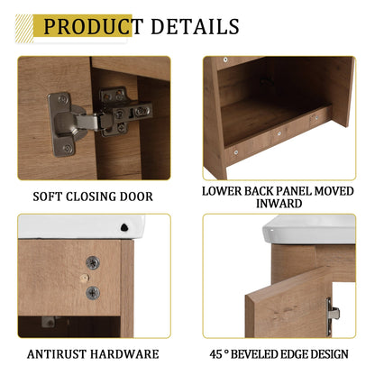 24'' Wall-Mounted Bathroom Vanity with White Ceramic Sink & 1-Soft-Close Door, KD-Packing, Plywood - 1st Choice Furniture Direct