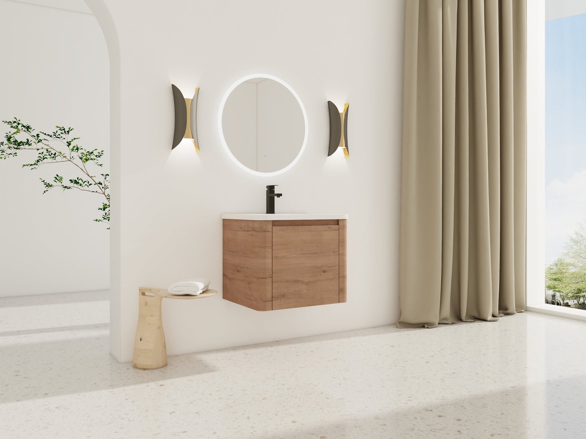 24'' Wall-Mounted Bathroom Vanity with White Ceramic Sink & 1-Soft-Close Door, KD-Packing, Plywood - 1st Choice Furniture Direct