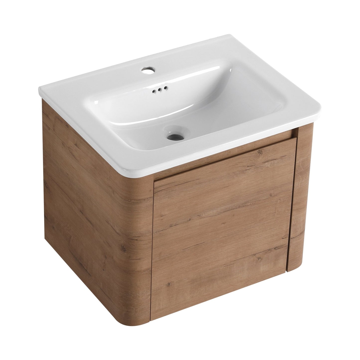 24'' Wall-Mounted Bathroom Vanity with White Ceramic Sink & 1-Soft-Close Door, KD-Packing, Plywood - 1st Choice Furniture Direct