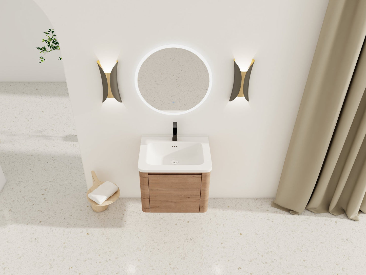 24'' Wall-Mounted Bathroom Vanity with White Ceramic Sink & 1-Soft-Close Door, KD-Packing, Plywood - 1st Choice Furniture Direct