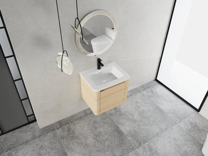 24'' Wall - Mounted Bathroom Vanity with White Ceramic Sink & 1 - Soft - Close Door, KD - Packing, Plywood, American White Oak - 1st Choice Furniture Direct