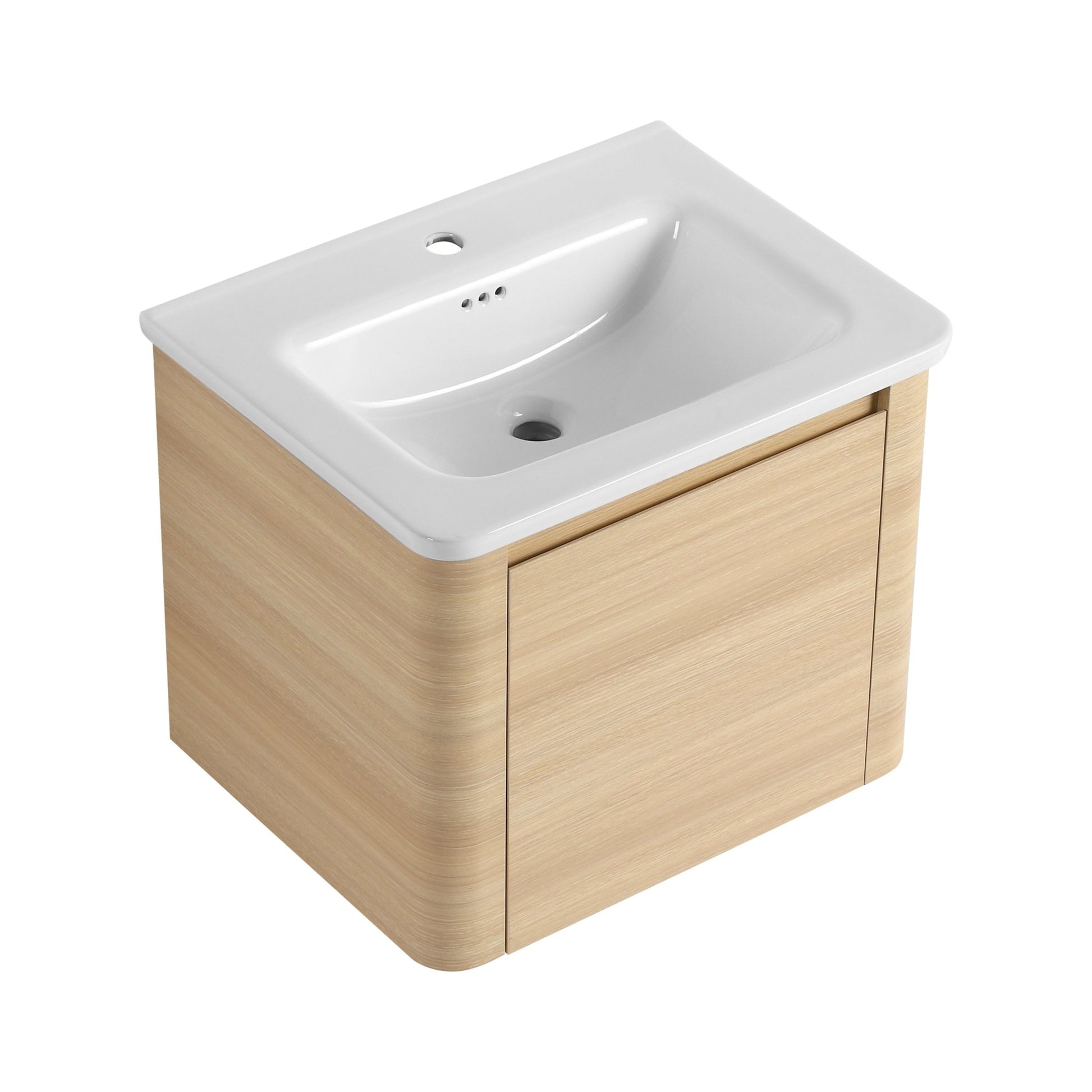 24'' Wall - Mounted Bathroom Vanity with White Ceramic Sink & 1 - Soft - Close Door, KD - Packing, Plywood, American White Oak - 1st Choice Furniture Direct