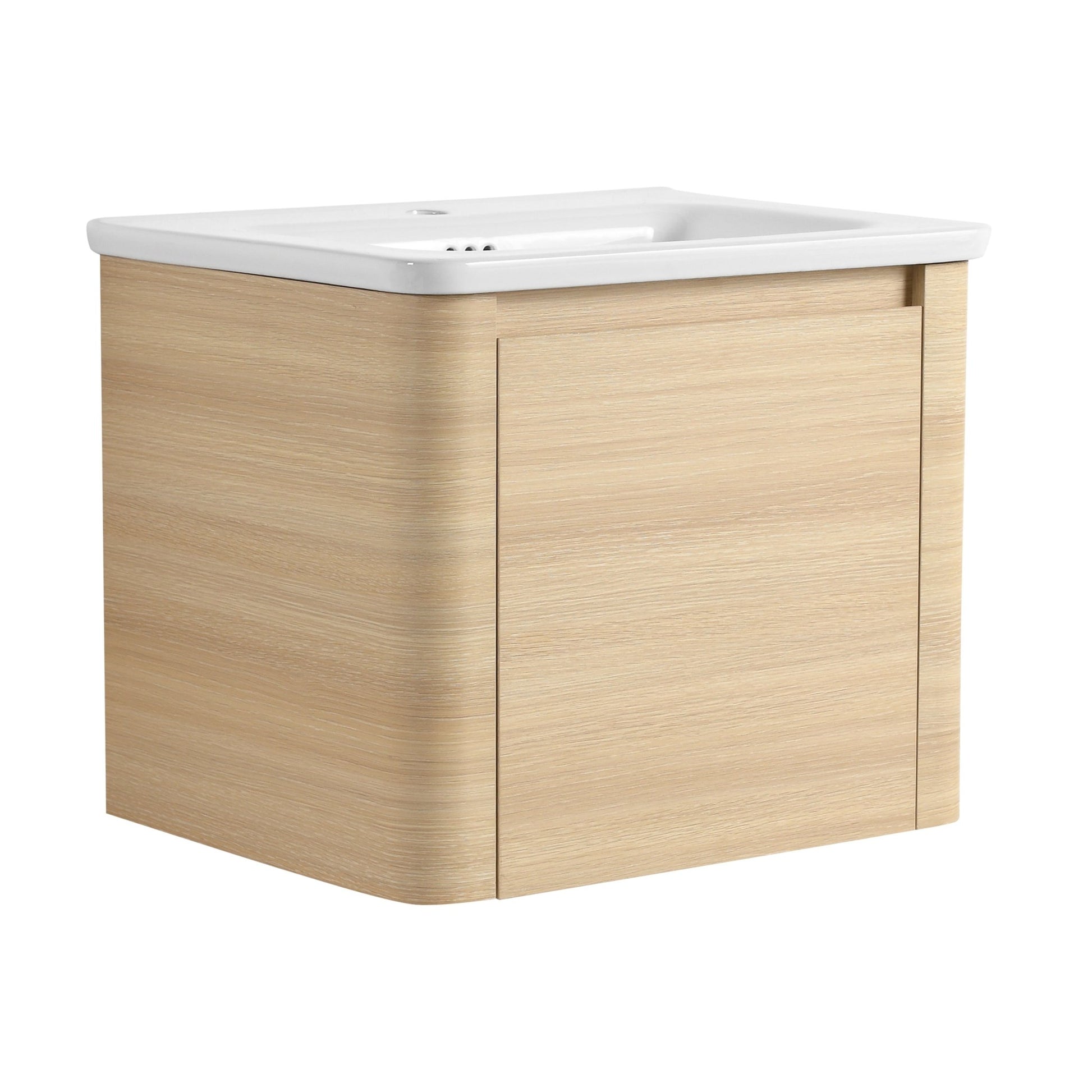24'' Wall - Mounted Bathroom Vanity with White Ceramic Sink & 1 - Soft - Close Door, KD - Packing, Plywood, American White Oak - 1st Choice Furniture Direct