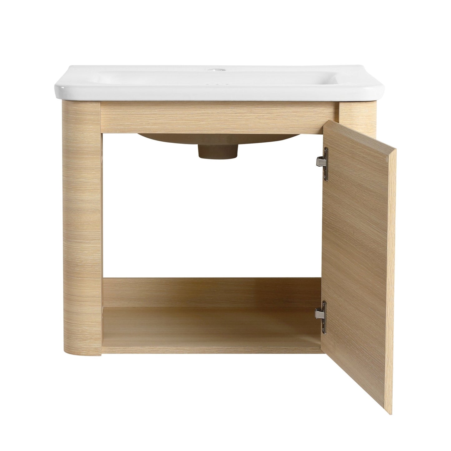 24'' Wall - Mounted Bathroom Vanity with White Ceramic Sink & 1 - Soft - Close Door, KD - Packing, Plywood, American White Oak - 1st Choice Furniture Direct