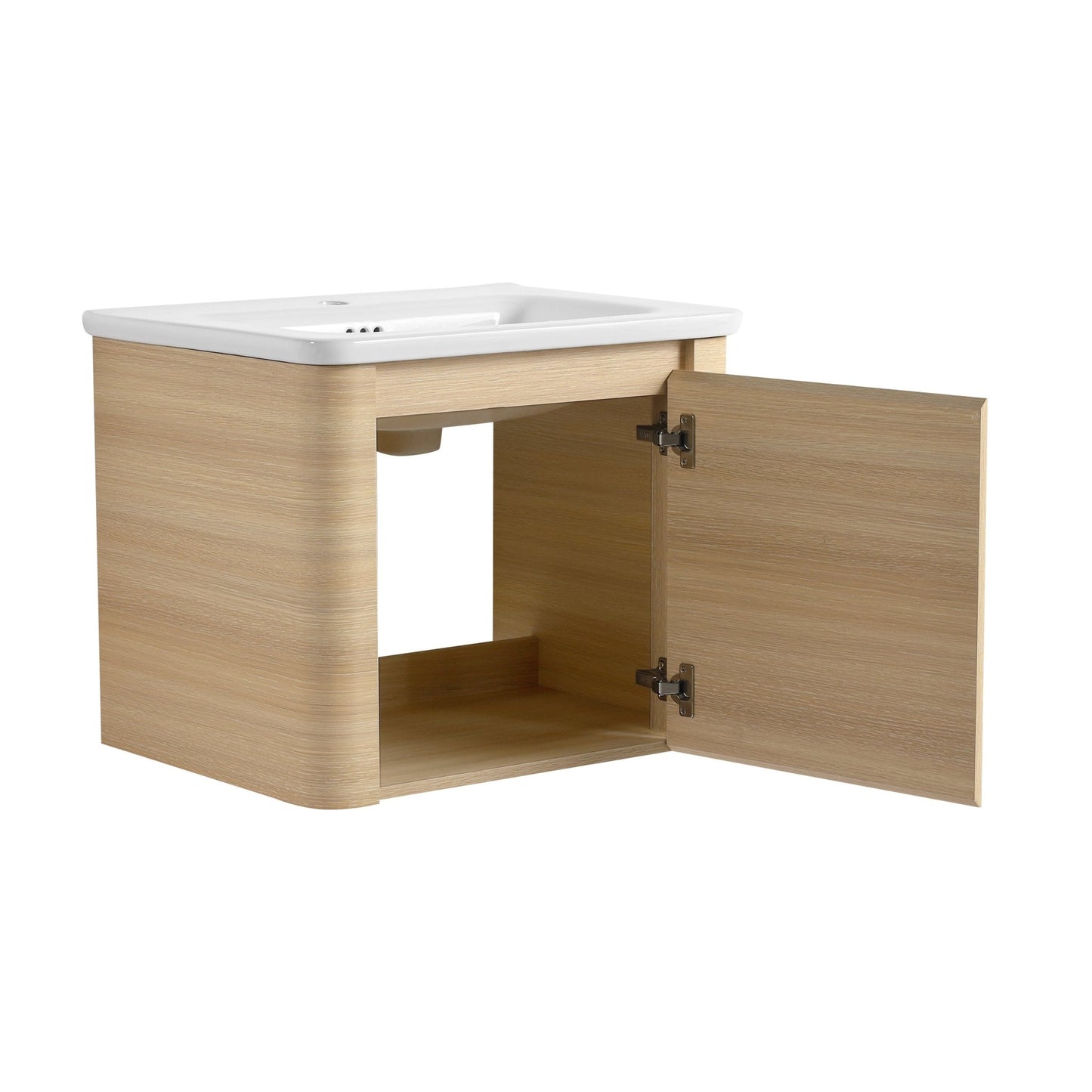 24'' Wall - Mounted Bathroom Vanity with White Ceramic Sink & 1 - Soft - Close Door, KD - Packing, Plywood, American White Oak - 1st Choice Furniture Direct