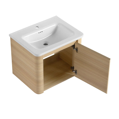 24'' Wall - Mounted Bathroom Vanity with White Ceramic Sink & 1 - Soft - Close Door, KD - Packing, Plywood, American White Oak - 1st Choice Furniture Direct