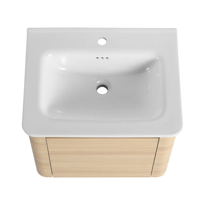24'' Wall - Mounted Bathroom Vanity with White Ceramic Sink & 1 - Soft - Close Door, KD - Packing, Plywood, American White Oak - 1st Choice Furniture Direct