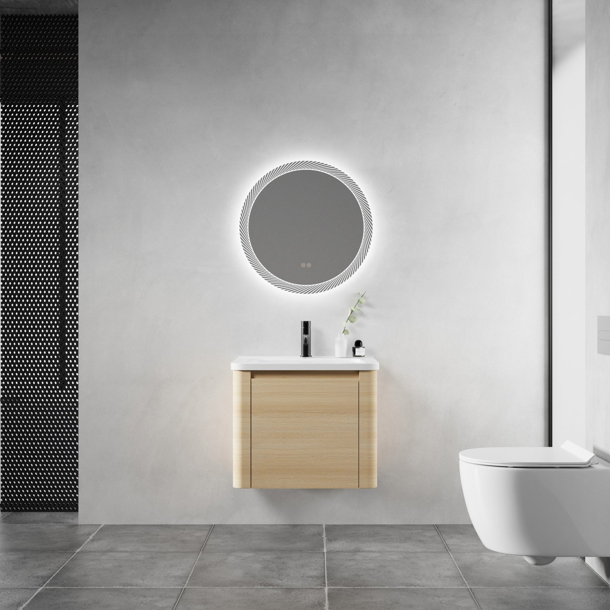24'' Wall - Mounted Bathroom Vanity with White Ceramic Sink & 1 - Soft - Close Door, KD - Packing, Plywood, American White Oak - 1st Choice Furniture Direct