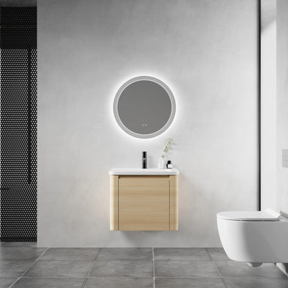 24'' Wall - Mounted Bathroom Vanity with White Ceramic Sink & 1 - Soft - Close Door, KD - Packing, Plywood, American White Oak - 1st Choice Furniture Direct