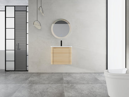 24'' Wall - Mounted Bathroom Vanity with White Ceramic Sink & 1 - Soft - Close Door, KD - Packing, Plywood, American White Oak - 1st Choice Furniture Direct