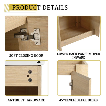 24'' Wall - Mounted Bathroom Vanity with White Ceramic Sink & 1 - Soft - Close Door, KD - Packing, Plywood, American White Oak - 1st Choice Furniture Direct