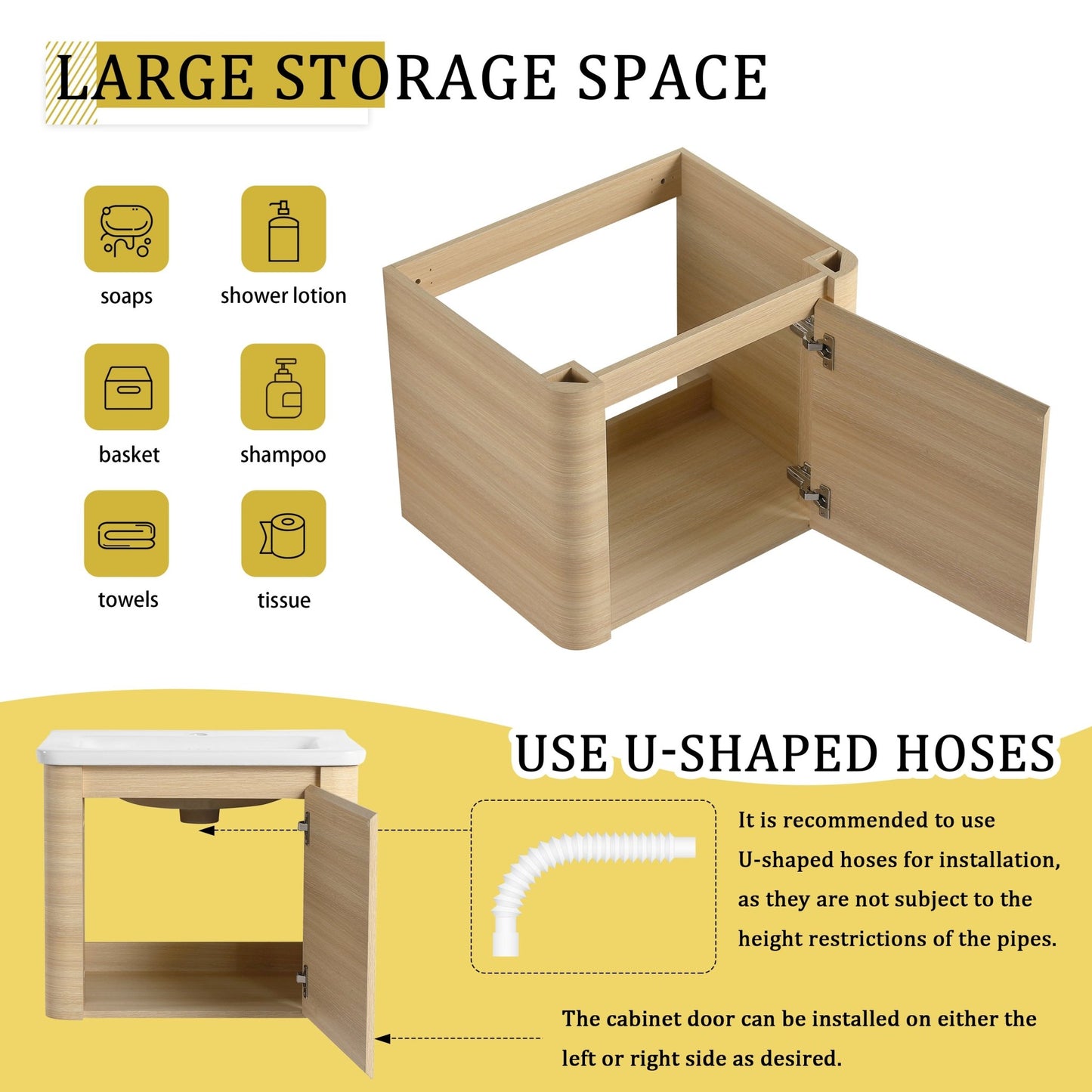 24'' Wall - Mounted Bathroom Vanity with White Ceramic Sink & 1 - Soft - Close Door, KD - Packing, Plywood, American White Oak - 1st Choice Furniture Direct