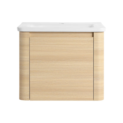 24'' Wall - Mounted Bathroom Vanity with White Ceramic Sink & 1 - Soft - Close Door, KD - Packing, Plywood, American White Oak - 1st Choice Furniture Direct