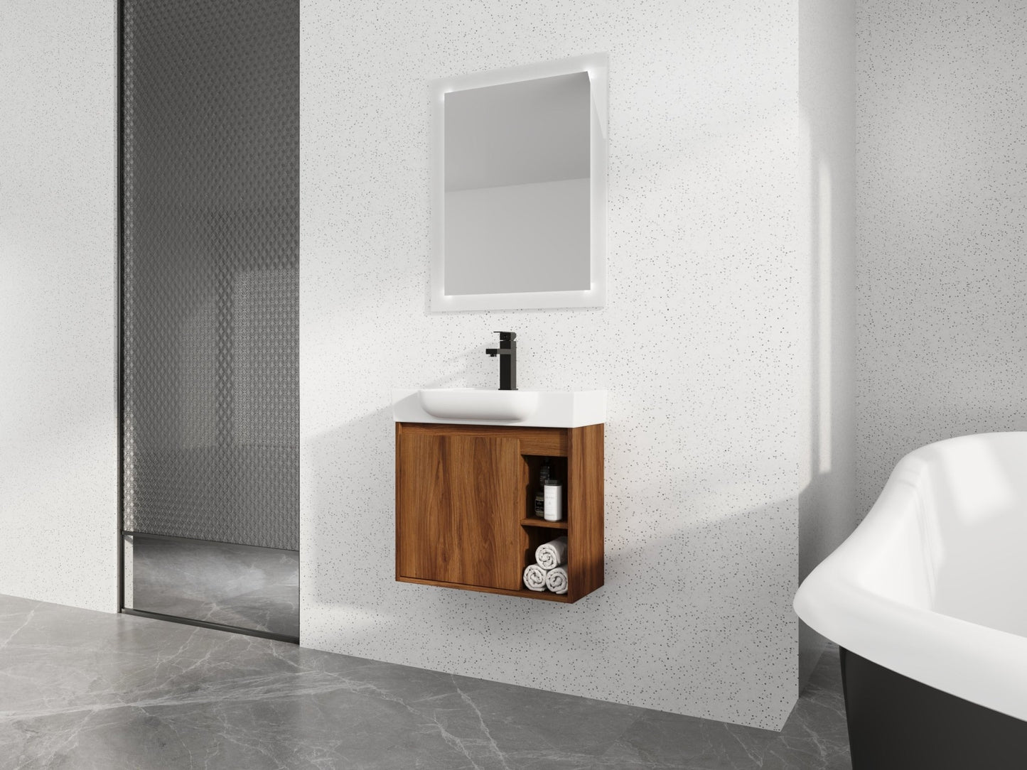 24'' Wall - Mounted Bathroom Vanity with White Ceramic Sink & Soft - Close Door, KD - Packing - 1st Choice Furniture Direct