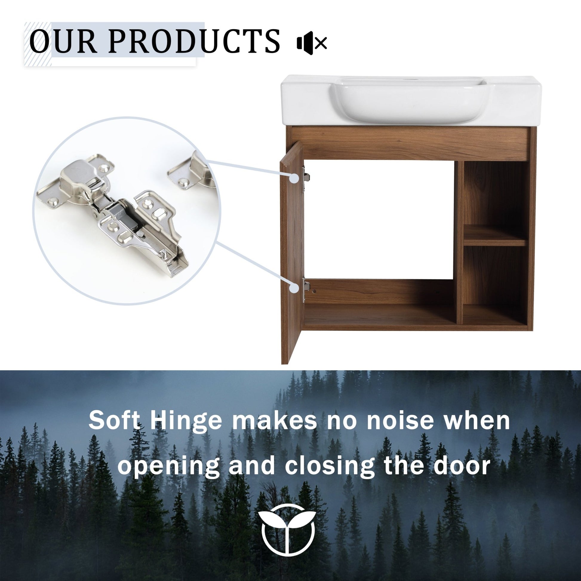 24'' Wall - Mounted Bathroom Vanity with White Ceramic Sink & Soft - Close Door, KD - Packing - 1st Choice Furniture Direct