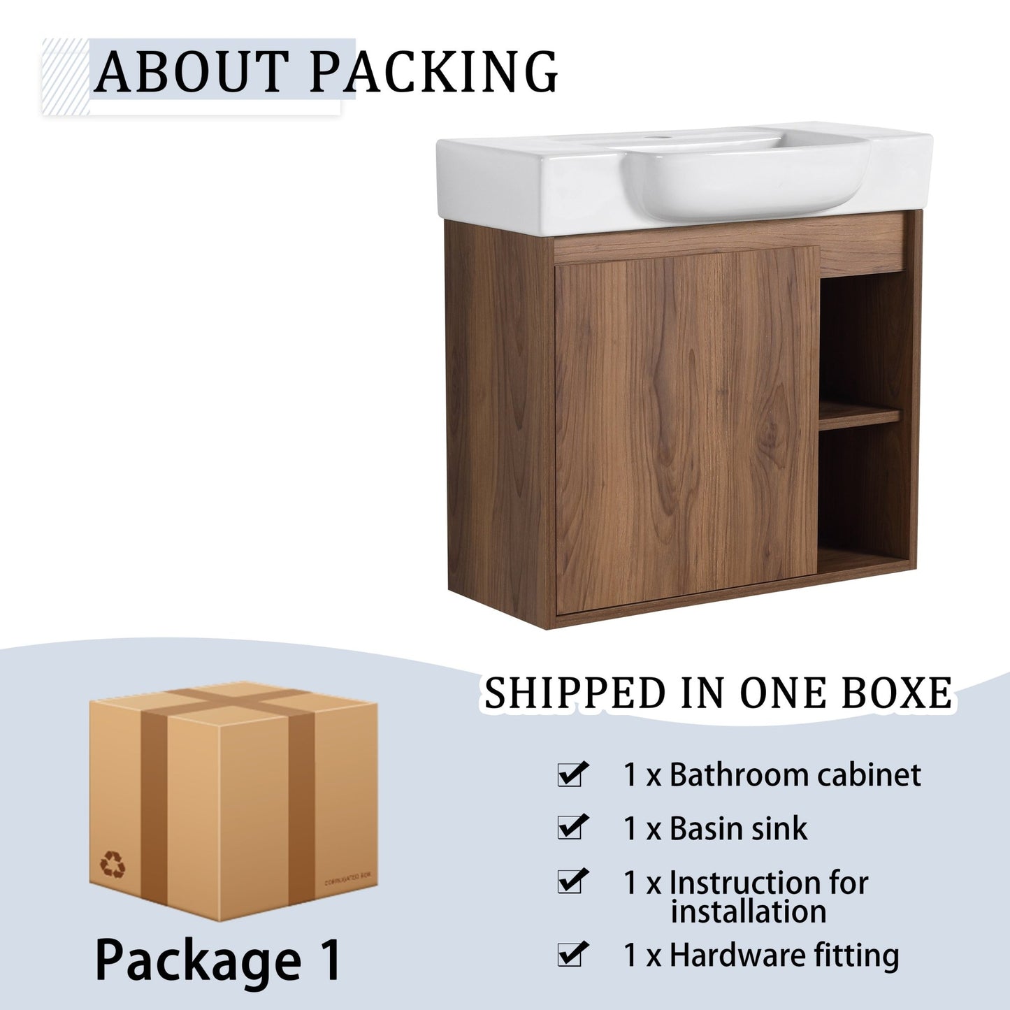 24'' Wall - Mounted Bathroom Vanity with White Ceramic Sink & Soft - Close Door, KD - Packing - 1st Choice Furniture Direct
