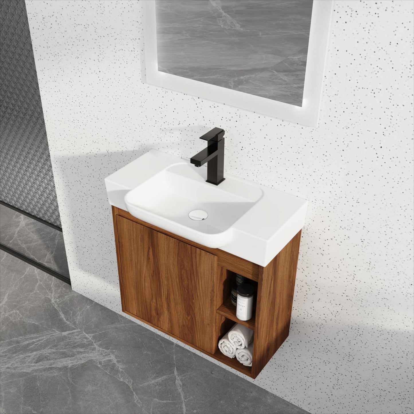 24'' Wall - Mounted Bathroom Vanity with White Ceramic Sink & Soft - Close Door, KD - Packing - 1st Choice Furniture Direct
