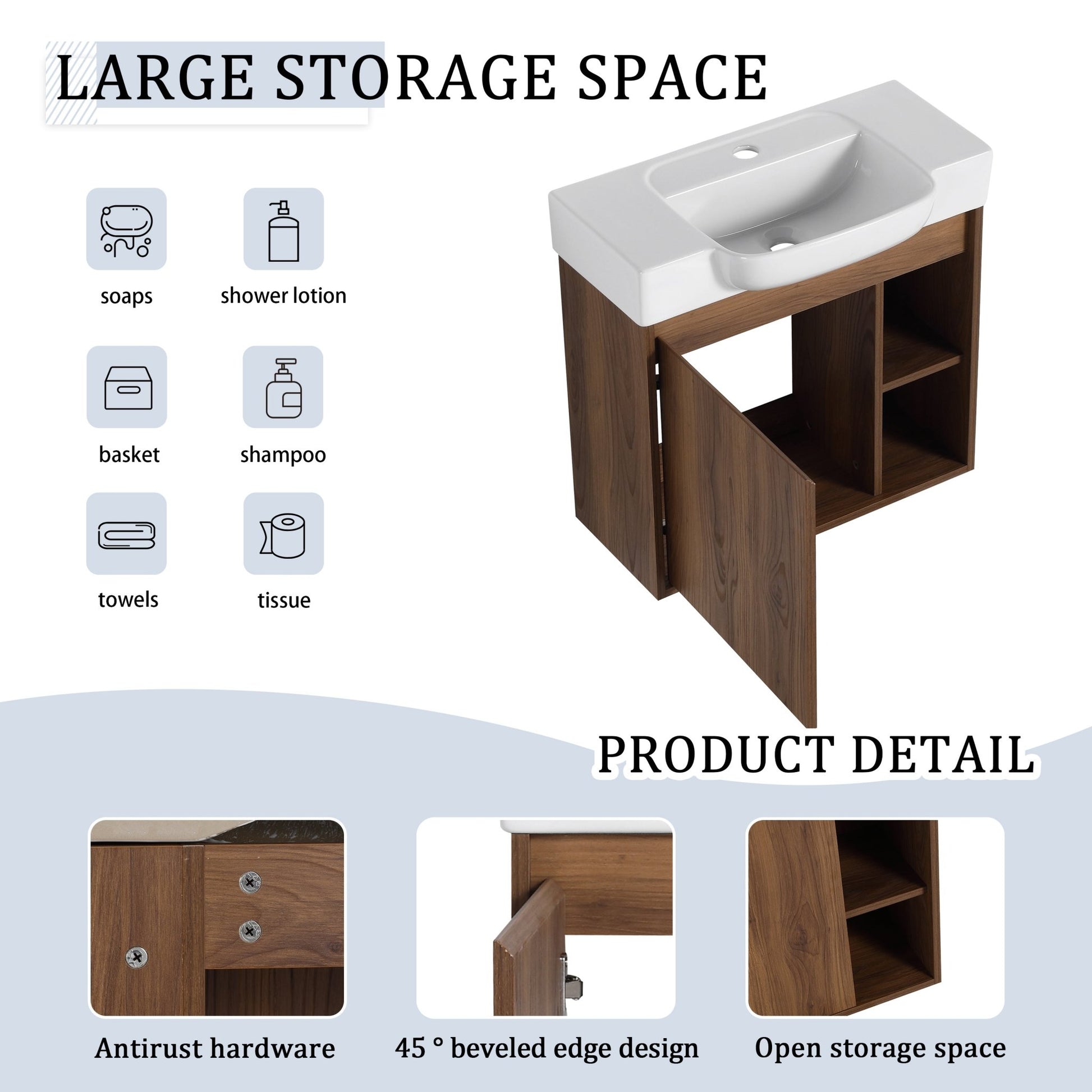 24'' Wall - Mounted Bathroom Vanity with White Ceramic Sink & Soft - Close Door, KD - Packing - 1st Choice Furniture Direct