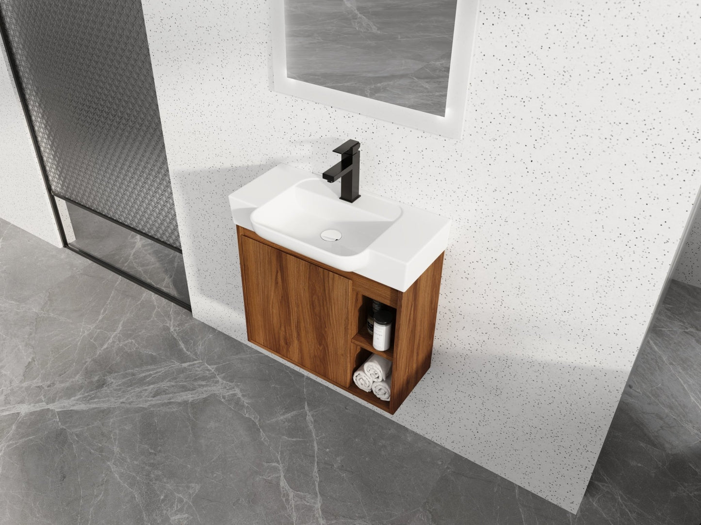 24'' Wall - Mounted Bathroom Vanity with White Ceramic Sink & Soft - Close Door, KD - Packing - 1st Choice Furniture Direct