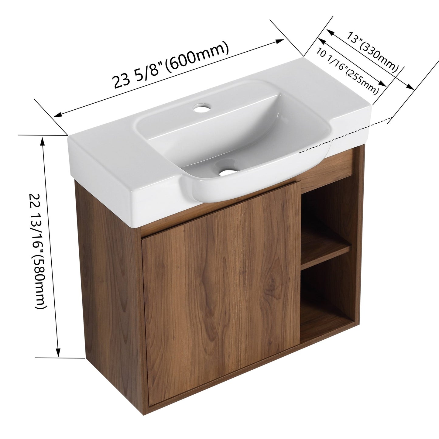 24'' Wall - Mounted Bathroom Vanity with White Ceramic Sink & Soft - Close Door, KD - Packing - 1st Choice Furniture Direct